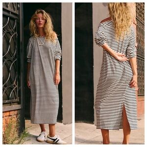 Free People Free Est Tivoli Maxi Dress Black White Stripe Womens Large Oversized